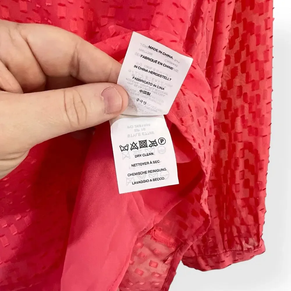 J. Crew Swiss Dot Silk Blend Blouse Size 4 Coral Pink Sheer Textured V-Neck